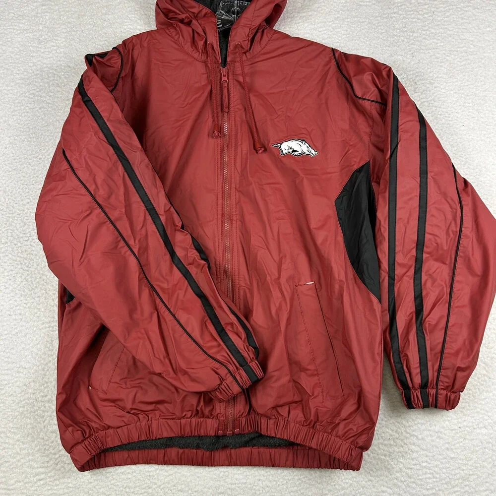 Vintage Arkansas Razorbacks Jacket Mens Medium Hooded Windbreaker NCAA Logo